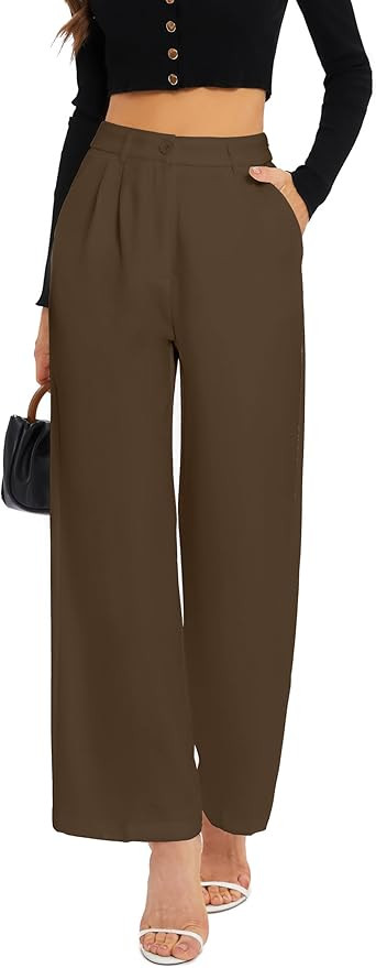 FUNYYZO Wide Leg Pants Women's High Elastic Waisted in The Back Business Work Trousers Long Strai... | Amazon (US)