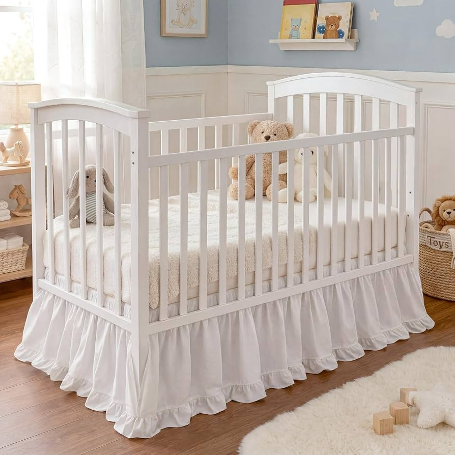 Hahafelt White Crib Skirt for Baby Girls Boys, 100% Washed Cotton Bed Skirt | Amazon (US)
