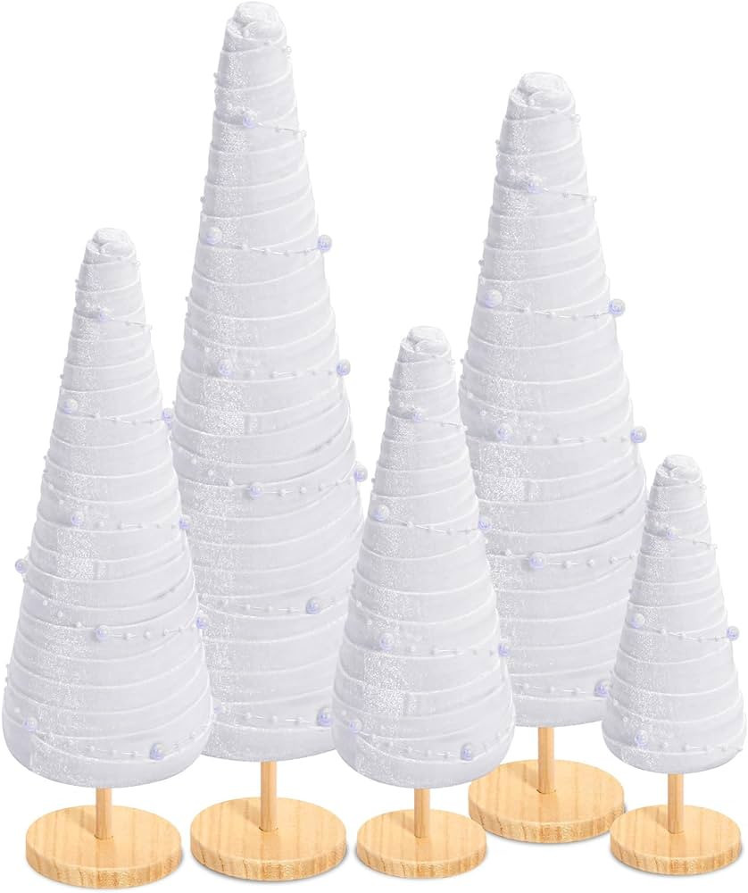 Kigeli 5 Pcs 5 Sizes Christmas Velvet Trees with Beads String Pedestal Velvet Trees Christmas Tre... | Amazon (US)