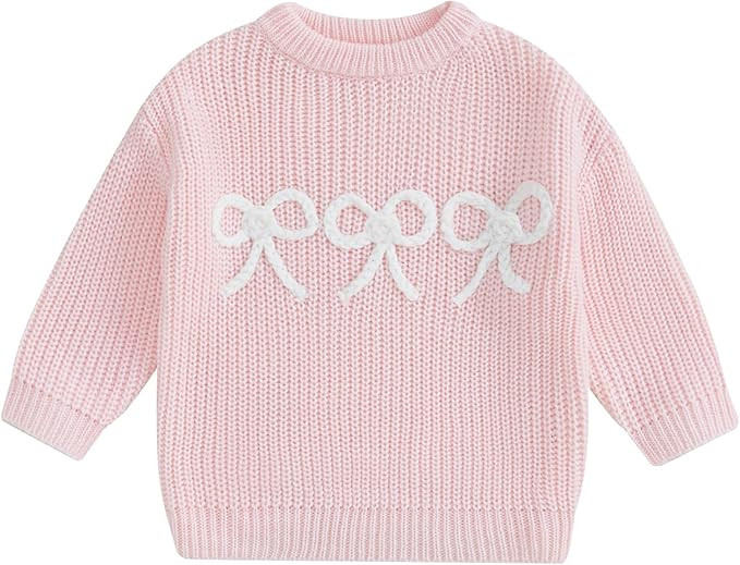 Baby Girl Knit Sweater Cute Bow Chunky Knitted Pullover Sweatshirt Toddler Girls Fall Winter Clot... | Amazon (US)