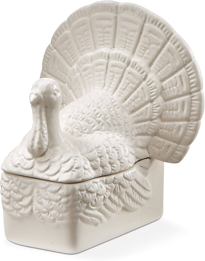 tag Antique White Earthenware Dolomite Thanksgiving Turkey Shaped Butter Dish, 5.5L x 6.43W x 7.5... | Amazon (US)