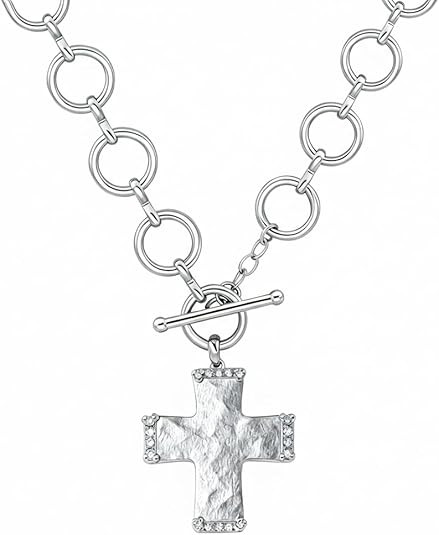 Chunky Cross Necklace for Women, 925 Sterling Silver Pendant with Copper Chunky Chain, Non Tarnis... | Amazon (US)