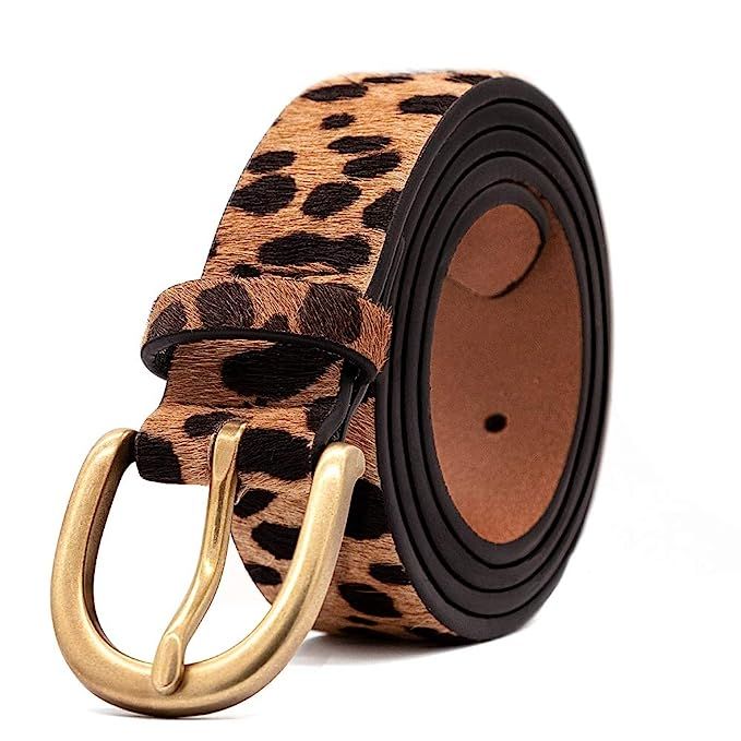 Women's Leopard Print Leather Belt for Pants Jeans Waist Belt with Alloy Buckle By LOKLIK | Amazon (US)