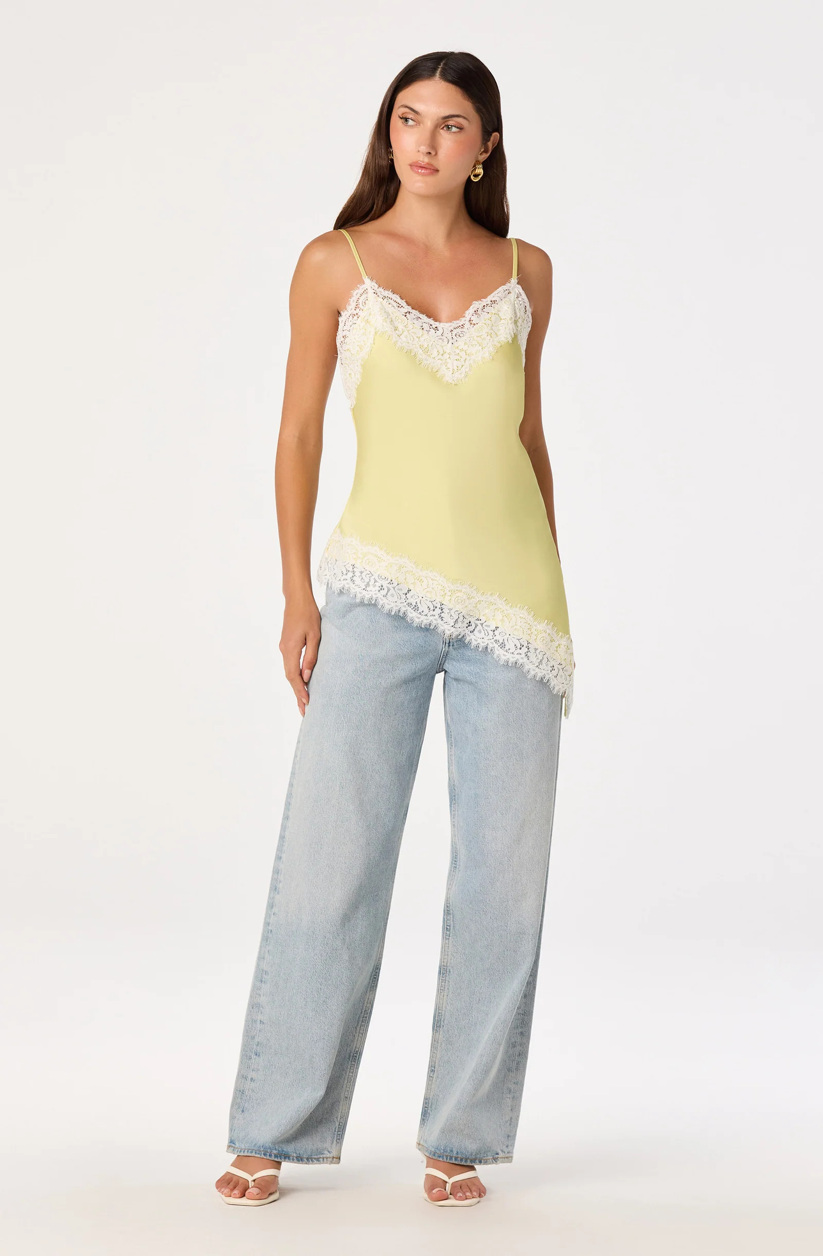 Analise Lace Trim Asymmetric Tank - Yellow / XS | ASTR The Label (US)