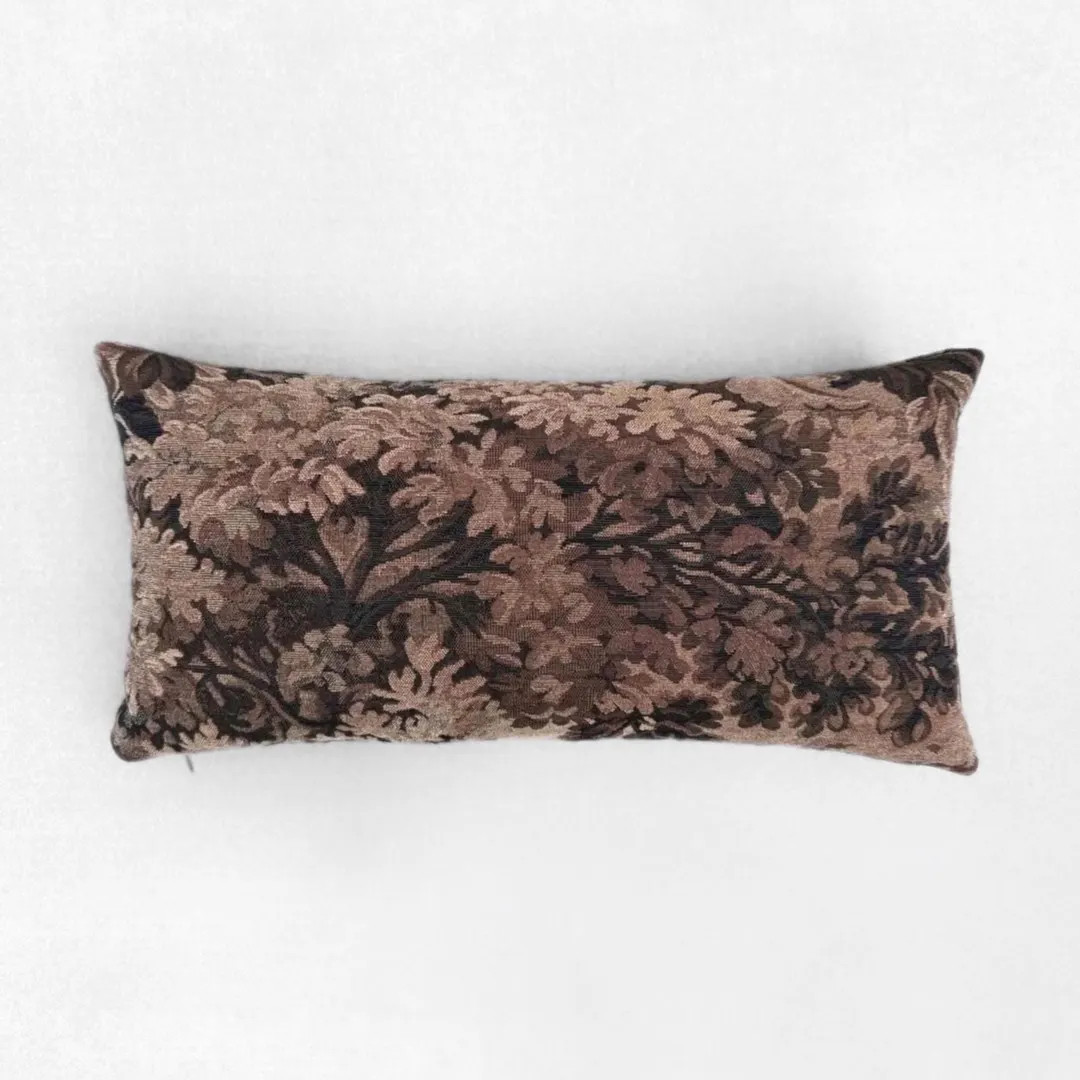 Dark Brown Tapestry Pillow Cover Jacquard Foliage Leaf Pattern Woven Cushion Medieval Rustic Acce... | Etsy (US)