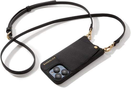 Bandolier Emma Crossbody Phone Case and Wallet - Compatible with iPhone 15 Pro Max Genuine Pebbled Black Leather with 2 Pockets and Removable Shoulder Strap | Amazon (US)