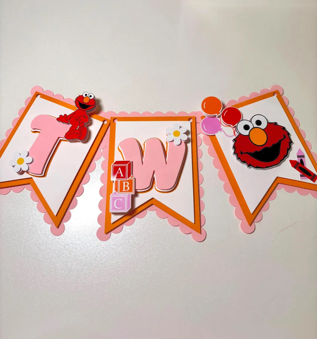 Custom Elmo Birthday Banner, Girly Sesame Street Party Decor, High Chair Banner | Etsy (US)