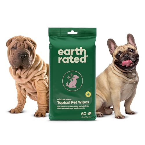Earth Rated Wrinkle Wipes for Dogs, Perfect for Bulldogs and Pugs, to Cleanse Wrinkles and Folds, Wild Oat Scent, 60 Count | Amazon (US)