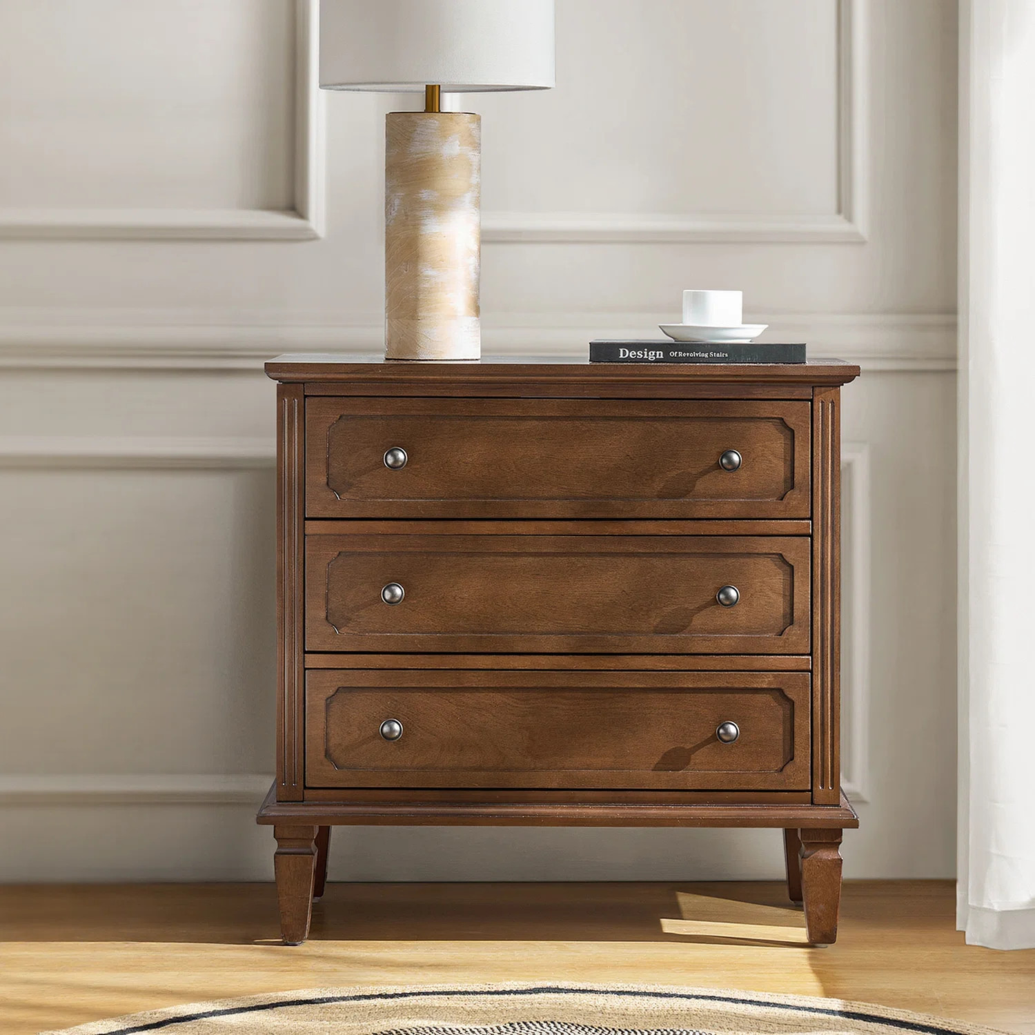 Amberlyn 28.3'' W Transitional 3-Drawer End Table with Built-In Outlet and Solid Wood Legs | Wayfair North America