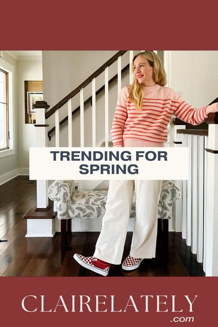 Ditch the black, bring in the classics in color - vans check sneakers, red socks, white pants, stripe sweater - CLAIRE LATELY 

Everyday outfit idea, mom life, work from home 

#LTKstyletip #LTKshoecrush #LTKSeasonal
