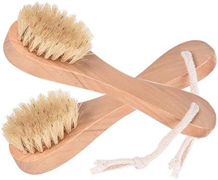 Natural Bristles Wooden Face Cleaning Brush Wood Handle Facial Cleanser Nose Scubber Exfoliating Fac | Amazon (US)