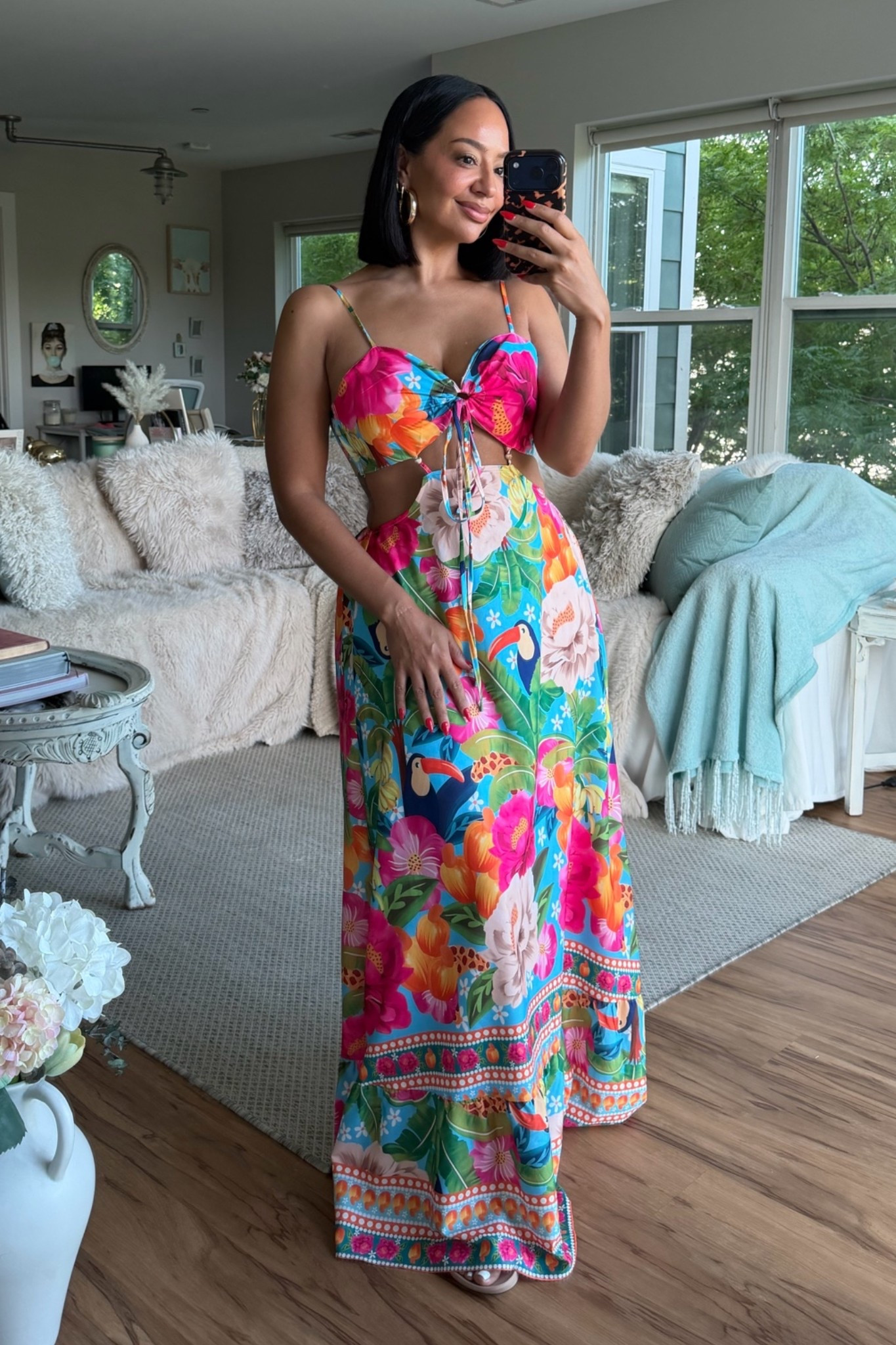 Prettiest tropical vacation maxi dress 🩷 So good to wear to a resort or even just in the summer in general 

No stretch but fits true to size and has a tie back!

summer dresses
summer outfit

#LTKTravel #LTKOver40 #LTKPetite