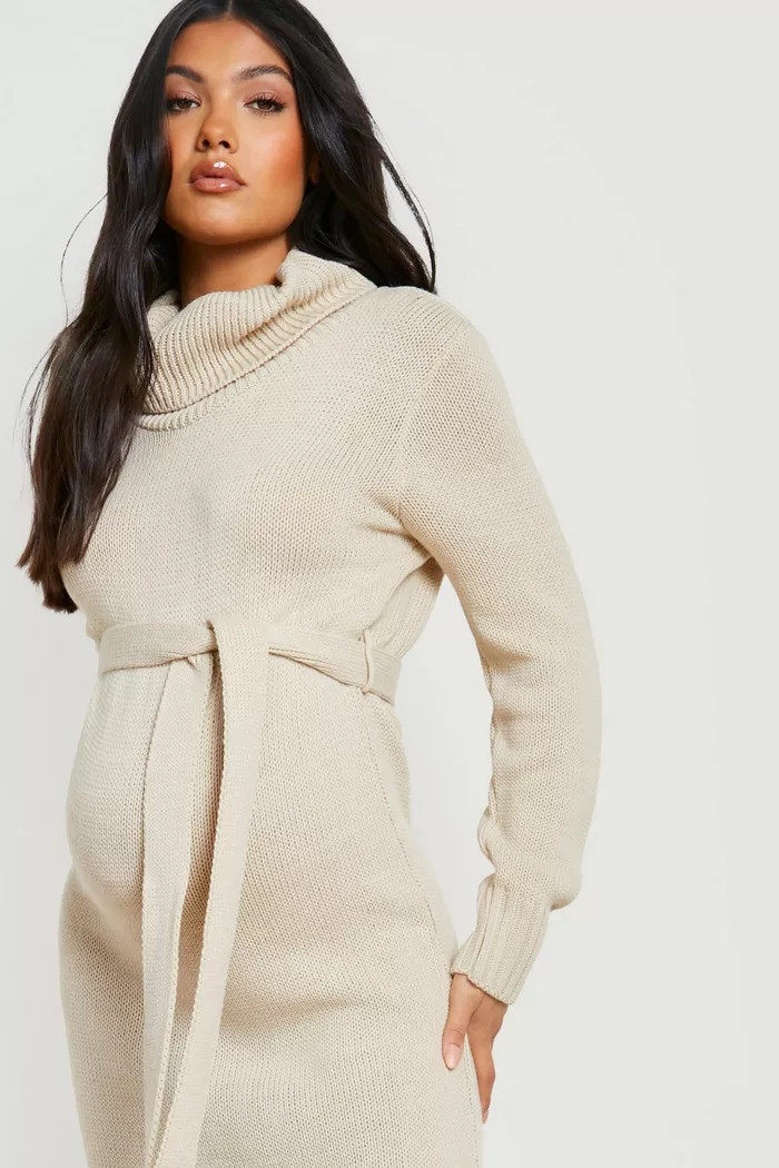 Maternity Cowl Neck Sweater Midi Dress | boohoo (US & Canada)