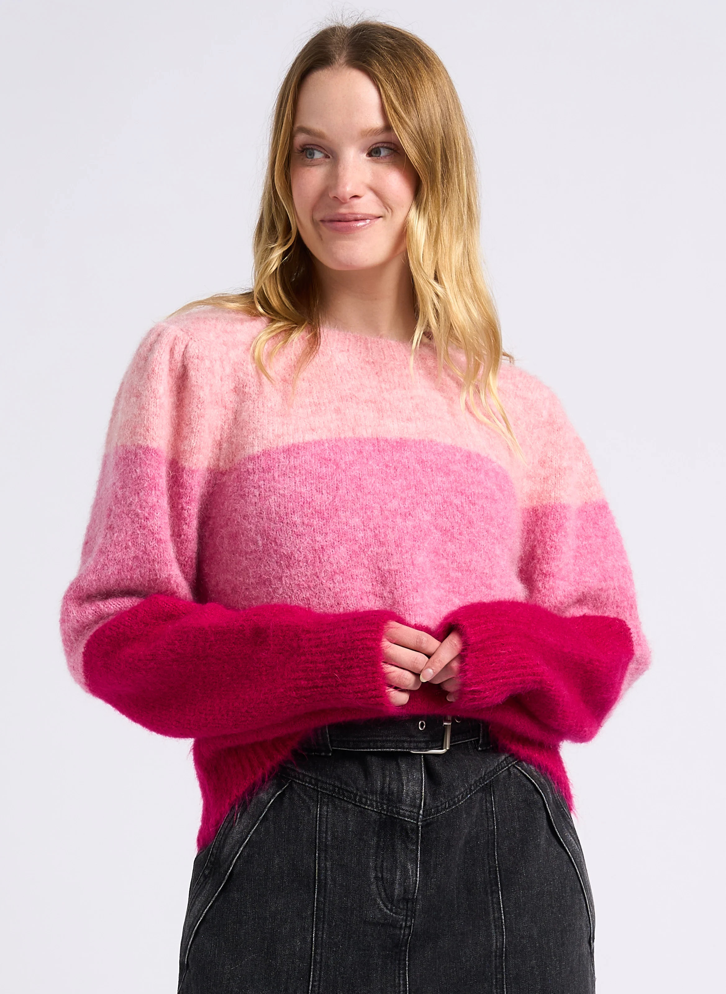 Suncoo - Pull droit col rond imprimé - Taille 1 - Rose | Place des tendances (FR)