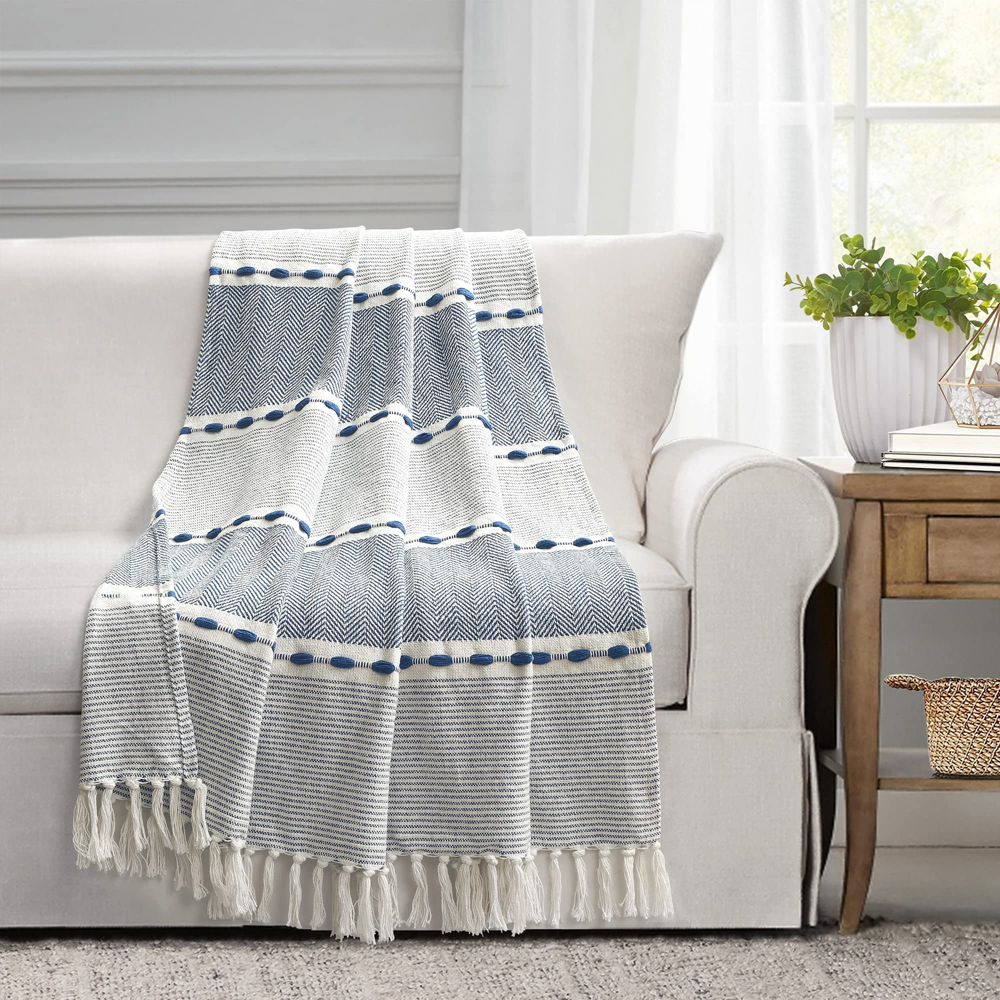 Lush Decor - Throw, Soft Cotton Woven Tassel Blanket, Ideal for Couch, Bed, or Chair (Herringbone... | Amazon (US)