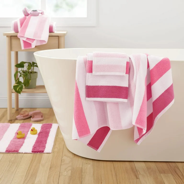 Gap Home Kids Ombre Stripe Organic Cotton 6 Piece Towel Set, Pink | Walmart (US)