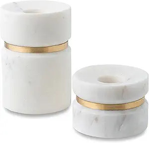 Cork & Mill Taper Candle Holders for Candlesticks, Set of 2 Handcrafted White Marble and Gold Bra... | Amazon (US)