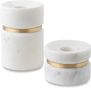 Cork & Mill Taper Candle Holders for Candlesticks, Set of 2 Handcrafted White Marble and Gold Bra... | Amazon (US)