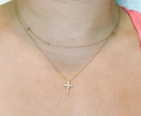 My most requested items are my two necklaces pictured here! The first is a initial necklace and the second a diamond cross both set in 14k yellow gold and real diamonds . Both two of my favorite investment pieces ! 

Necklace 15”-18” adjustable with 3 letters
Cross: 18” chain 

#LTKstyletip #LTKfamily