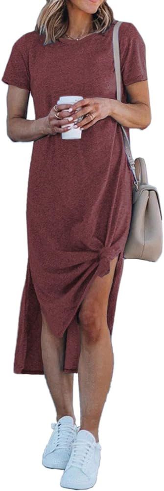 Alaster Women’s Casual T-Shirt Midi Dress Short Sleeve Summer High Splits Dress with Pocket Hig... | Amazon (US)