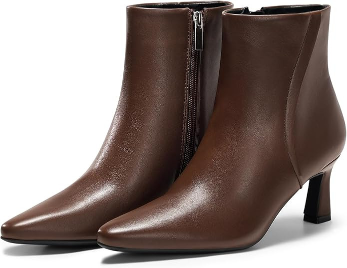 Coutgo Womens Ankle Boots Kitten Low Heel Closed Pointed Booties Side Zipper Winter Dress Shoes | Amazon (US)