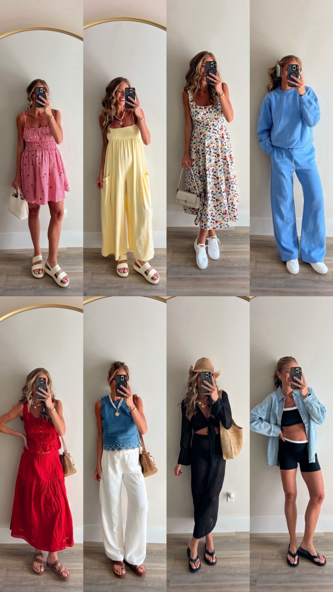 4 pairs of shoes styled multiple ways for vacation:

All shoes are 20% off with code ASHLEYB20

Sizing details:
Red mini dresss: small tall. Stretchy waist
Jumpsuit: small. Runs oversized. Adjustable straps
Floral dress: medium tall for pregnancy but usually a small tall
Blue set: medium in top and medium long in bottoms for pregnancy 
Red skirt set: small in top and small tall in skirt (runs bigger)
Denim top: small (runs bigger)
White pants: medium tall. Run tts but I prefer a looser fit 
Black coverup: medium 
Active set: medium
Denim top: medium for length but runs oversized 

#LTKshoecrush #LTKbump #LTKeurope