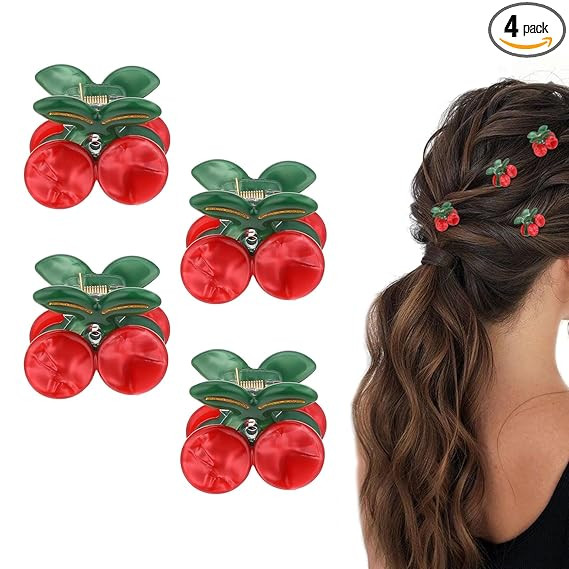 4 Pcs Cherry Claw Clips, Non-Slip Cherry Cute Hair Clip Stylish Fruit Hair Clip Small Claw Clips ... | Amazon (US)