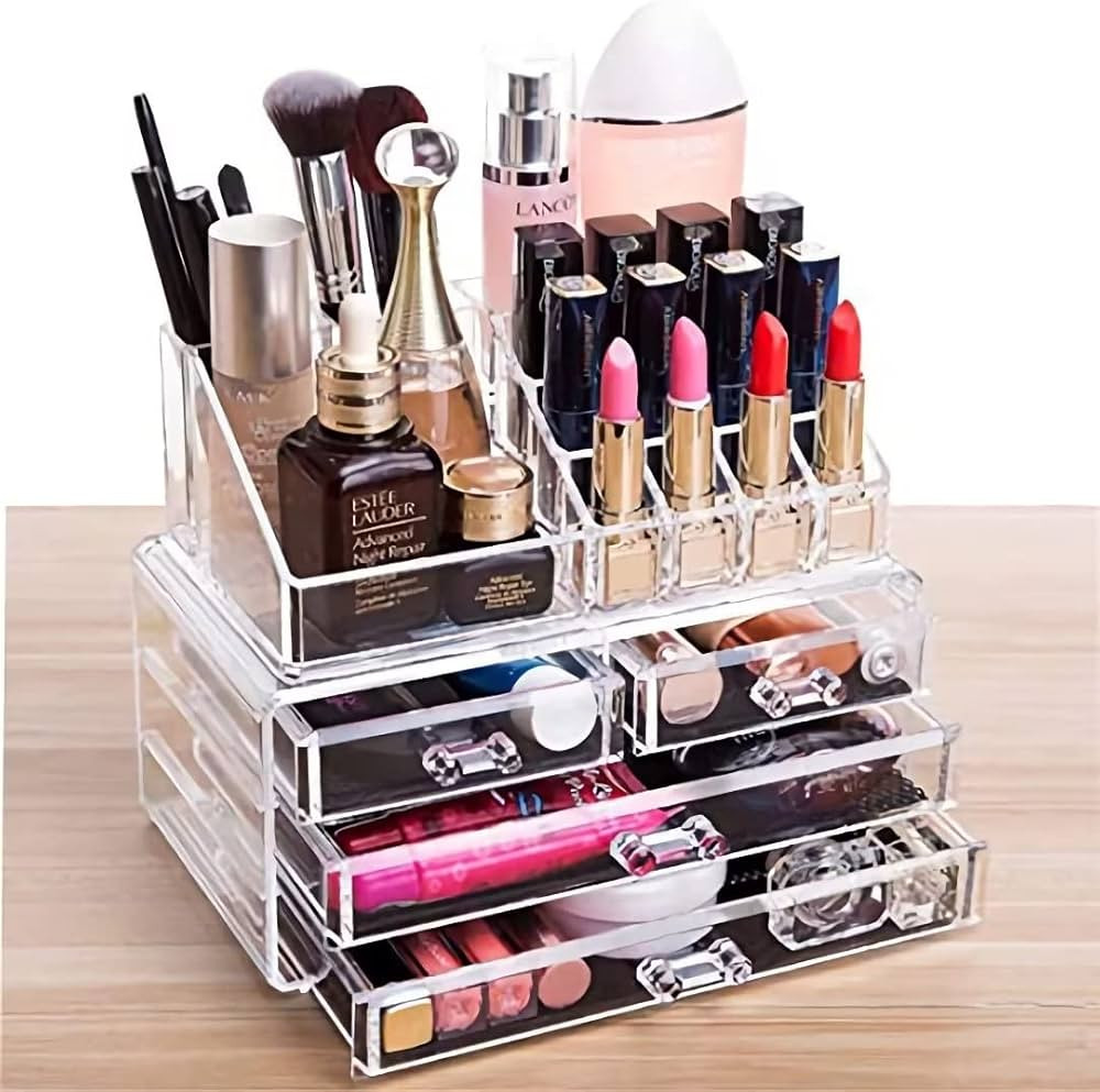 Cq acrylic Clear Makeup Organizer And Storage Stackable Skin Care Cosmetic Display Case With 4 Dr... | Amazon (US)