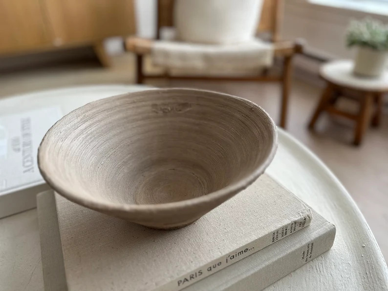 Beige Rustic Dish 9.5'' Wide, Catchall, Decorative Dish, Stone Texture Dish, Artisan Hand Painted... | Etsy (US)