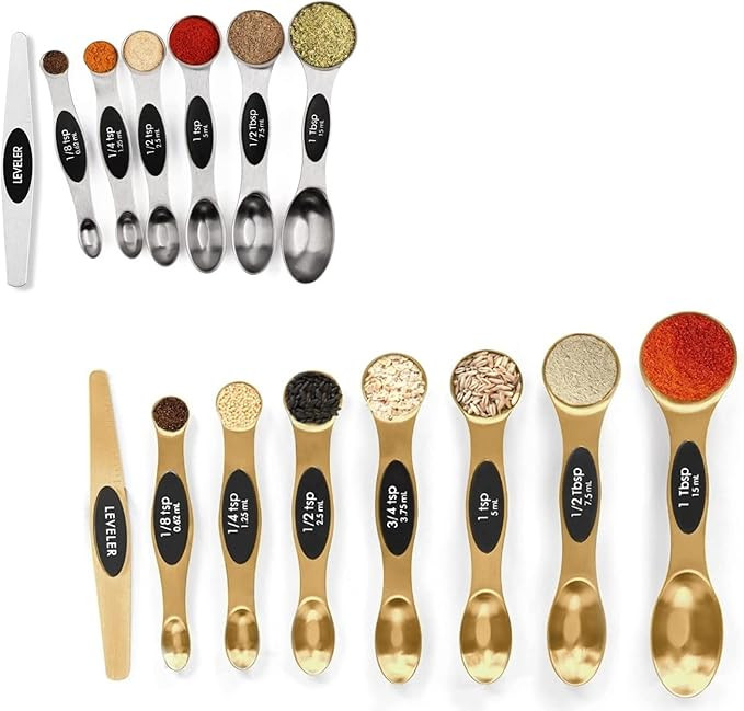 Magnetic Measuring Spoons Set Stainless Steel with Leveler, Stackable Metal Tablespoon Measure Sp... | Amazon (US)