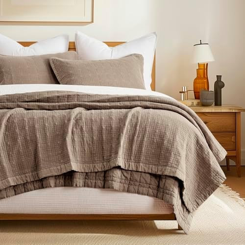 EVERGRACEHOME Stonewashed Cotton Quilt Set, Full Queen Size, Mocha Brown | Ultra Soft Oversized B... | Amazon (US)