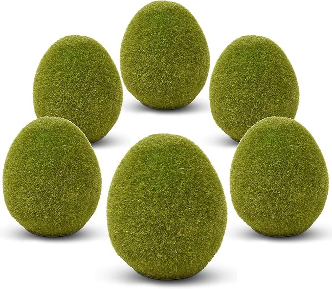 6 Easter Green Mossy Eggs Spring Decor Artificial Fuzzy Flocked Moss Balls Decorative Holiday Fur... | Amazon (US)
