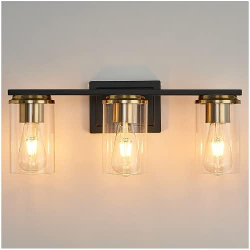 Hamilyeah Bathroom Vanity Light Fixtures Over Mirror, 3 Light Vanity Lighting Fixture Black and G... | Amazon (US)