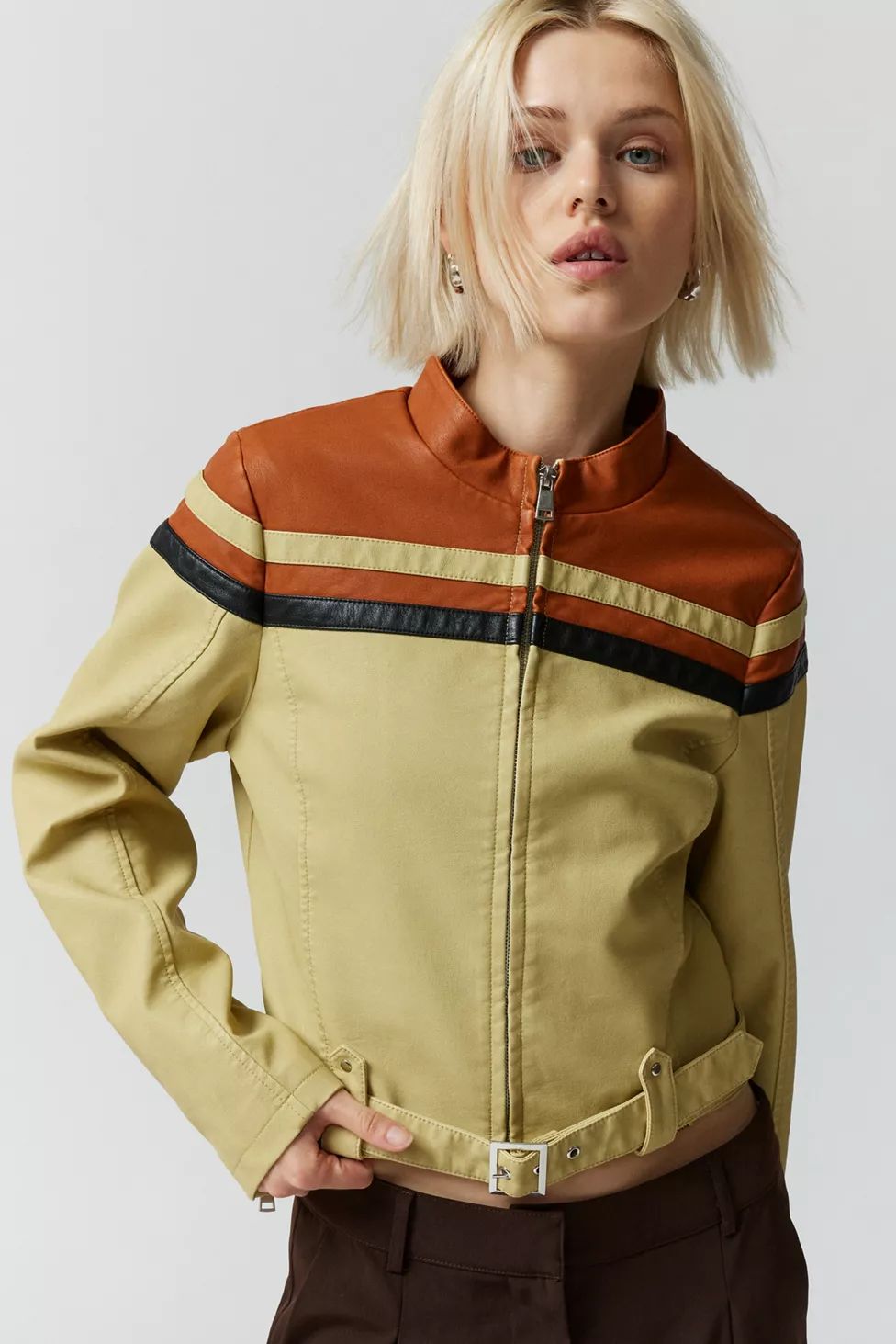 UO Jordan Faux Leather Racer Moto Jacket | Urban Outfitters (US and RoW)