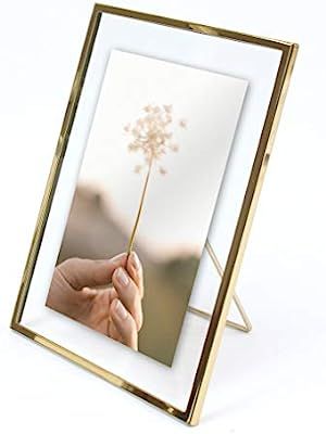 MIMOSA MOMENTS Gold Metal Floating Pressed Glass Picture Frame with Metal Easel, Photo Display fo... | Amazon (US)