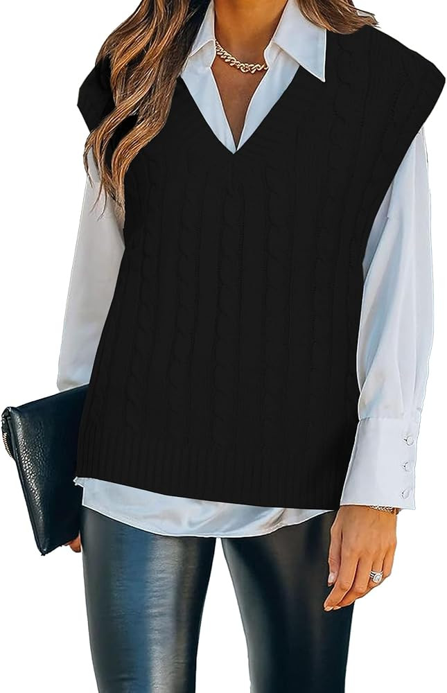 INKOFF Sweater Vest Women V Neck Oversized Sleeveless Long Cable Knit Pollover Top S-XXL | Amazon (US)