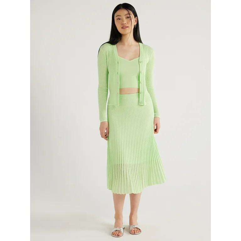 Scoop Women's Sheer Stripe Knit Cardigan Sweater and Bralette, 2-Piece Set, Sizes XS-XXL | Walmart (US)