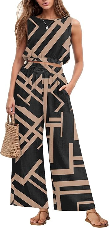 GRECERELLE Two Piece Sets for Women Sleeveless Crop Top Wide Leg Pants Sweat Set for Women Tracks... | Amazon (US)
