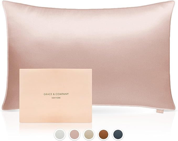 Grace & Company Silky Satin Pillowcase for Hair & Skin, Oeko-Tex Certified Satin Silk Pillowcase ... | Amazon (US)