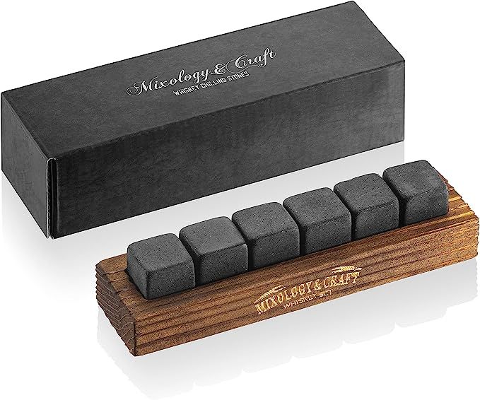 Whiskey Stones Gift Set for Men | 6 Granite Whiskey Rocks Chilling Stones in a Classy Wood Tray |... | Amazon (US)