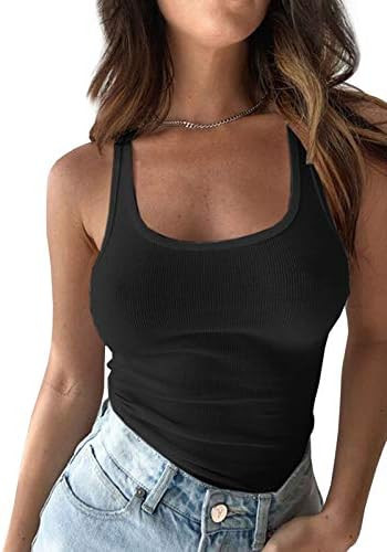 Pepochic Women’s Workout Scoop Neck Tank Top Ribbed Sleeveless Cami Lightweight Solid Basic | Amazon (US)