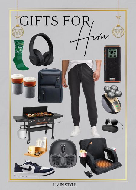 Gift guide for the guys in our life! Festive Nike socks, noise cancelling Bluetooth Beats headphones, joggers, polarized sunglasses, Wingman GPS speaker for the golf cart, freezable beer mugs to keep your drink cold, chic backpack briefcase, head shaver, reading valet, foot massager, Blackstone, heated stadium seat for bleachers with back support and Air Jordan golf shoes!

#LTKfamily #LTKmens #LTKGiftGuide