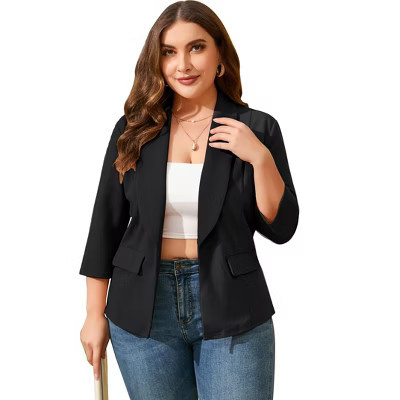 Coolmee Women Plus Size Blazers Business Casual Long Sleeve Open Front Work Office Suit Jackets Trendy Clothes with Pockets XL Black | Target
