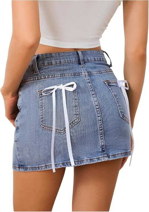 MakeMeChic Women's Denim Skirt High Waist Bow Pocket Bodycon Y2K Mini Jean Skirts | Amazon (US)