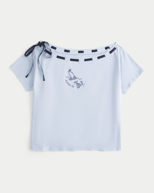 Women's Easy Off-the-Shoulder Tie T-Shirt | Women's Clearance | HollisterCo.com | Hollister (US)
