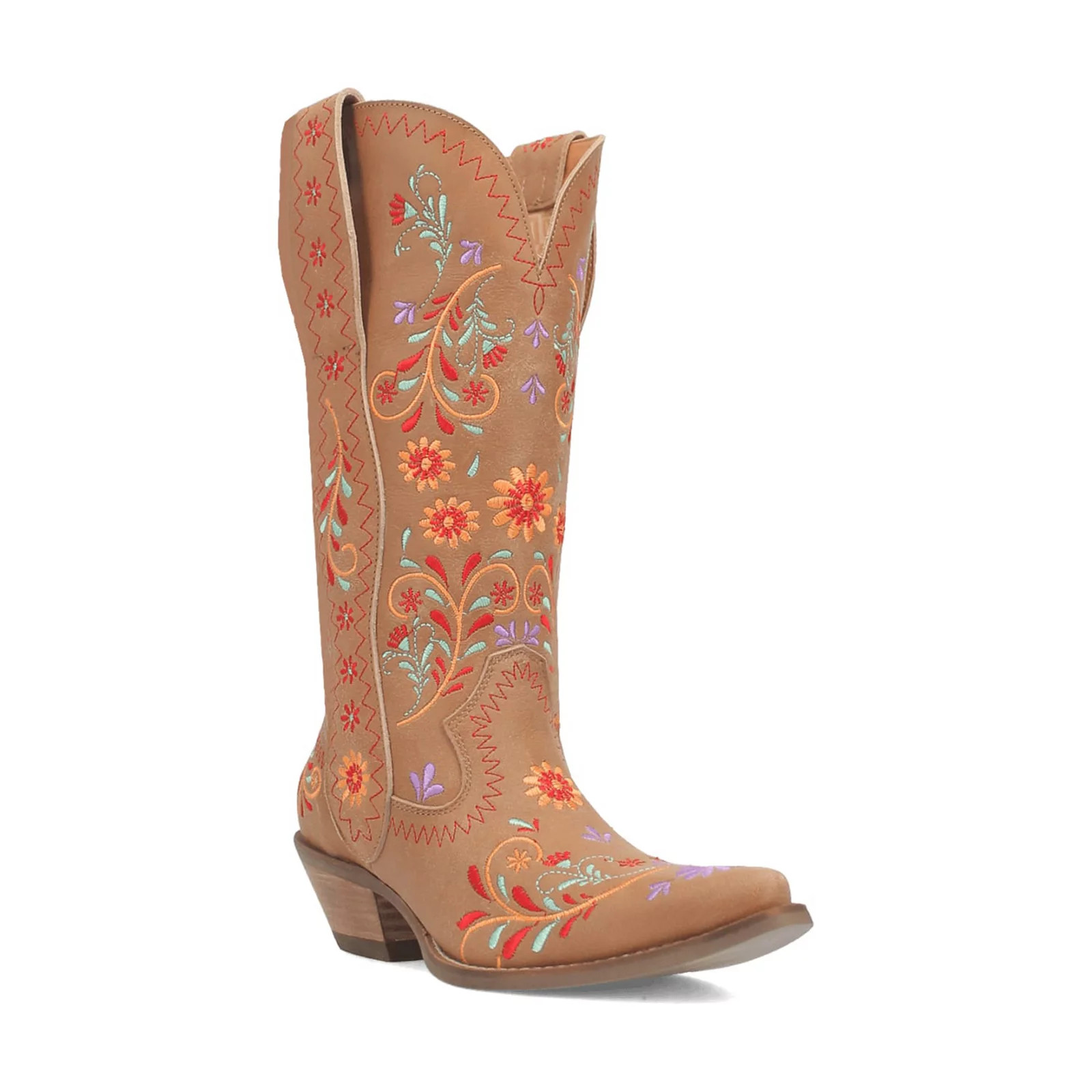 Dingo Women's Beetle Juice Floral Embroidery Leather Cowboy Boots, Size: 9, Camel | Kohl's