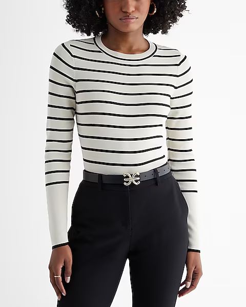 Silky Soft Fitted Striped Crew Neck Sweater | Express (Pmt Risk)
