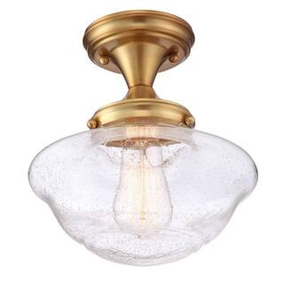 Design House Schoolhouse 9 in. 1-Light Satin Gold Semi-Flush Mount Light 588491 - The Home Depot | The Home Depot