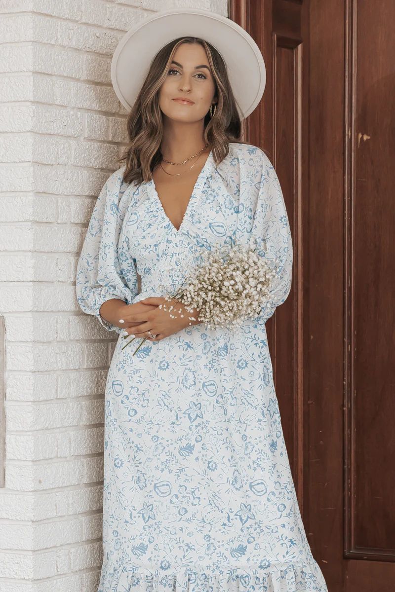 Baby Blue Floral Print Maxi Dress | Magnolia Boutique