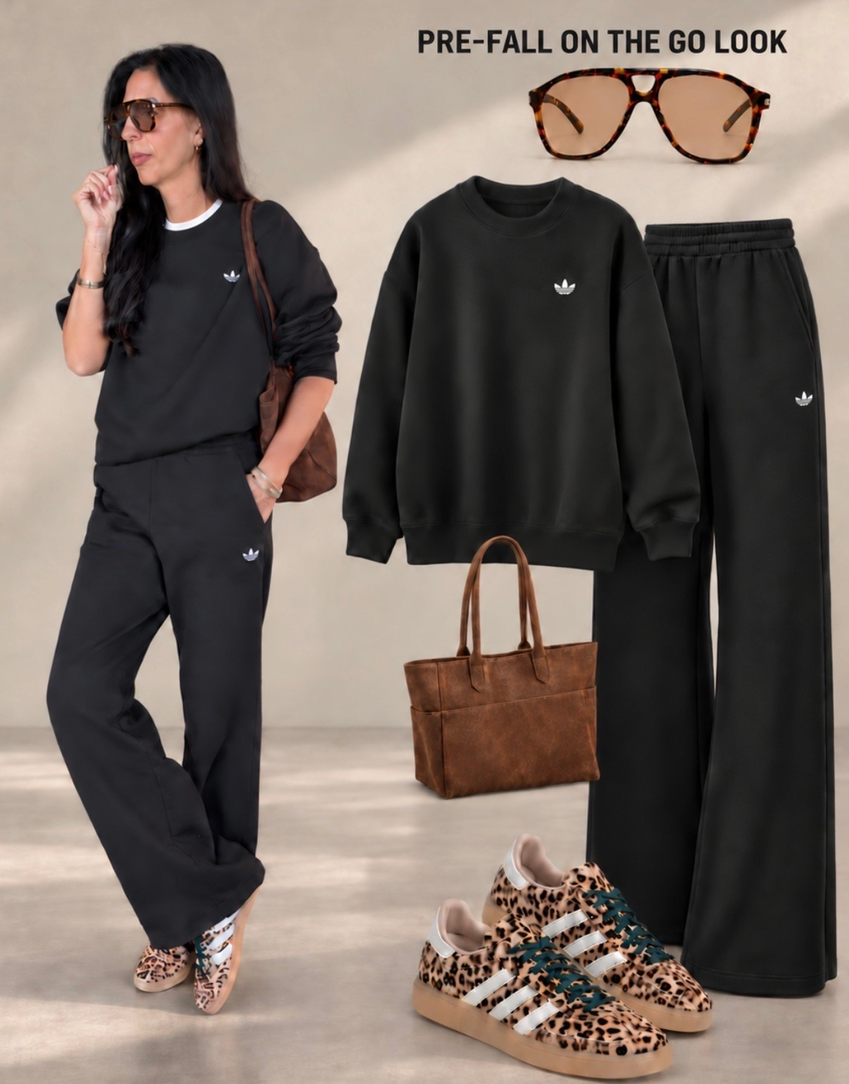 PRE-FALL ON-THE-GO 🖤🐆
Now that school is back and I’m officially on the go ALL day, I’m reaching for outfits that are comfortable, casual and still feel chic.
This monochromatic black adidas set is exactly that. Easy, comfortable and perfect heading into fall. But the STAR? These new leopard print adidas sneakers. The perfect pop of print and SO good for fall. 🐆Wearing a small in the top and bottom (very tts) 
@adidas #createdwithadidas #adidaspartner @Shop.LTK #liketkit

#LTKU #LTKootd #LTKmomlife
